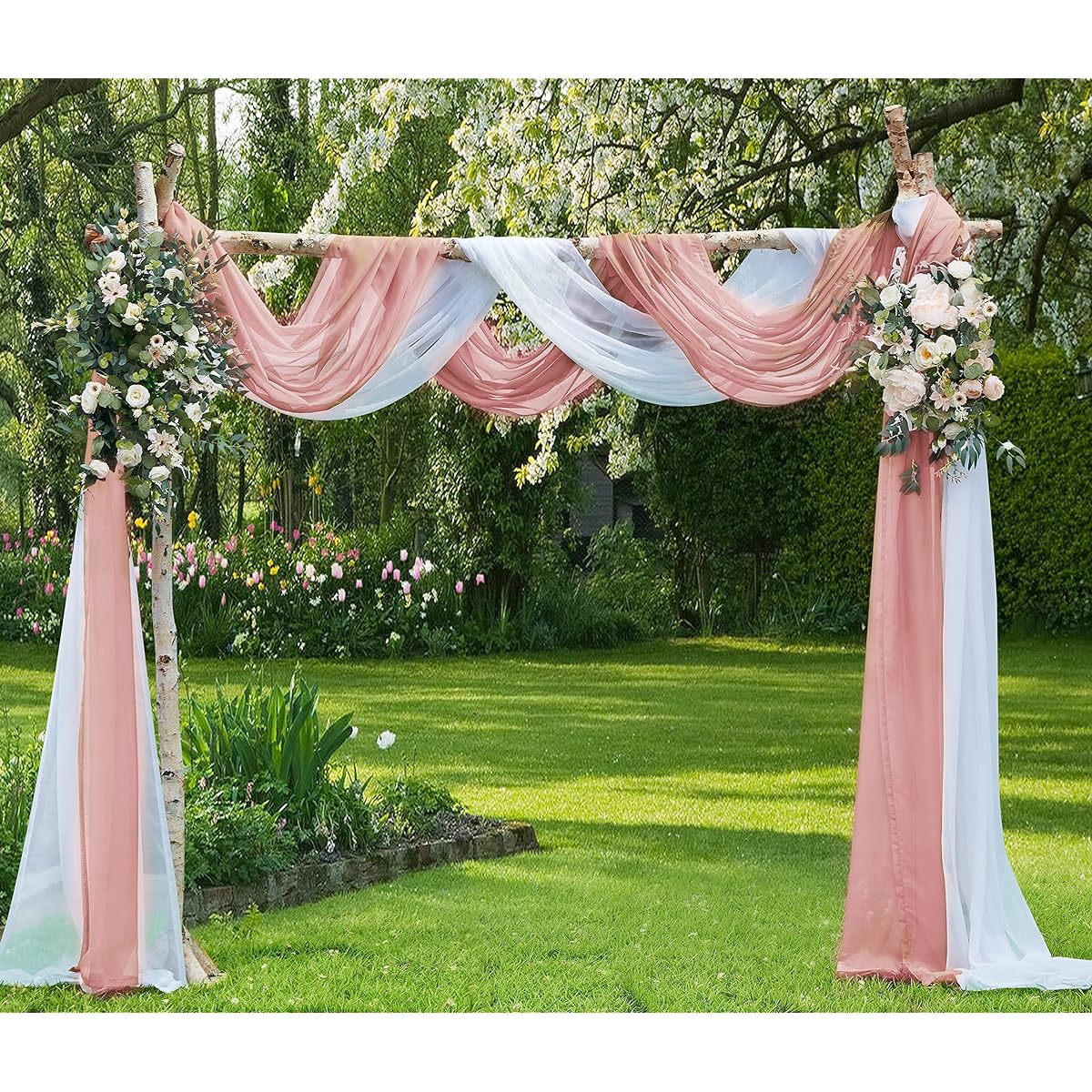 WARM HOME DESIGNS Wedding Arch Drape Fabric Bundle 288" (24') Scarf White & Dusty Rose for Wedding Ceremony, Reception, Photo Backdrop, Party Decorations AD White & Rose 289"