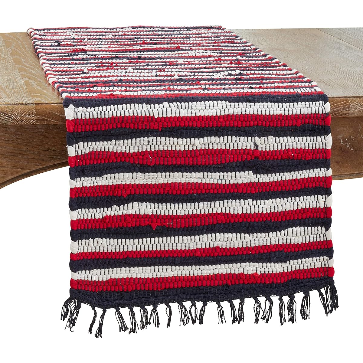 SARO LIFESTYLE KEMA Collection Striped Patriotic Chindi Table Runner 16" x 72", Multi