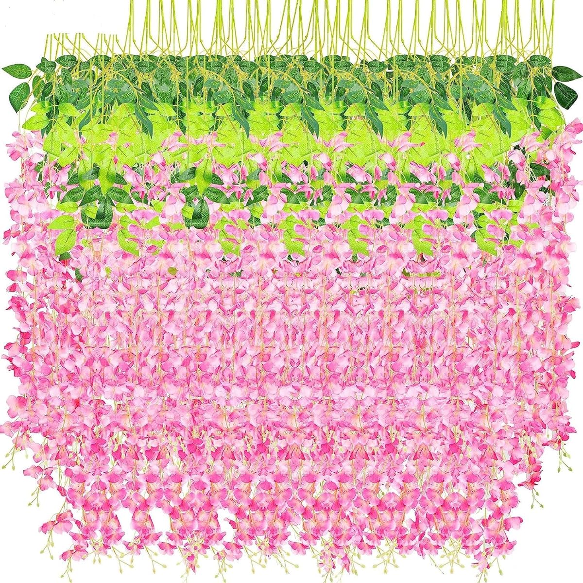 Panelee 48 Pack 43.3 Inch/3.5 Feet Artificial Wisteria Garland Hanging Flowers Wisteria Garland Fake Vine Garland for Wedding Party Outdoor Garden Green Home Wall Decoration (Pink 72 Pack)