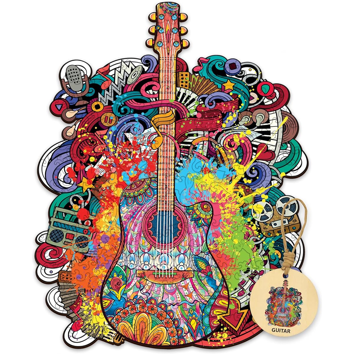 DEPLEE Wooden Puzzles for Adults Guitar Wooden Jigsaw Puzzle Unique Shape Wooden Animal Puzzle Creative Challenge for Adults/Family/Friends | 262 Pieces – 6.6 x 12.3 Inch (39.6x31.2cm) | King