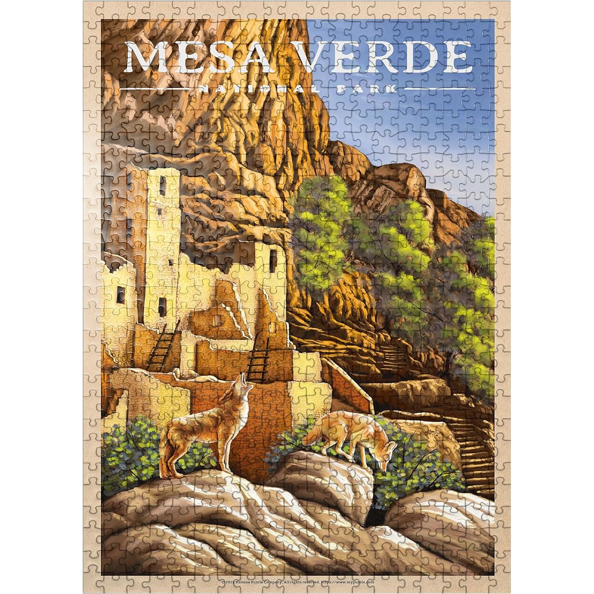 Mesa Verde National Park - Sunrise at Cliff Palace Vintage Travel Poster - Premium 500 Piece Jigsaw Puzzle for Adults