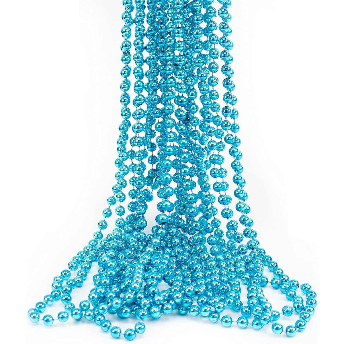 GIFTEXPRESS 12 Pack 33 Inch Mardi Gras Bead Necklaces Metallic Teal/Turquoise Bead Necklaces Mardi Gras Slow Party Bead Costume Necklaces, Plastic, No Gems.