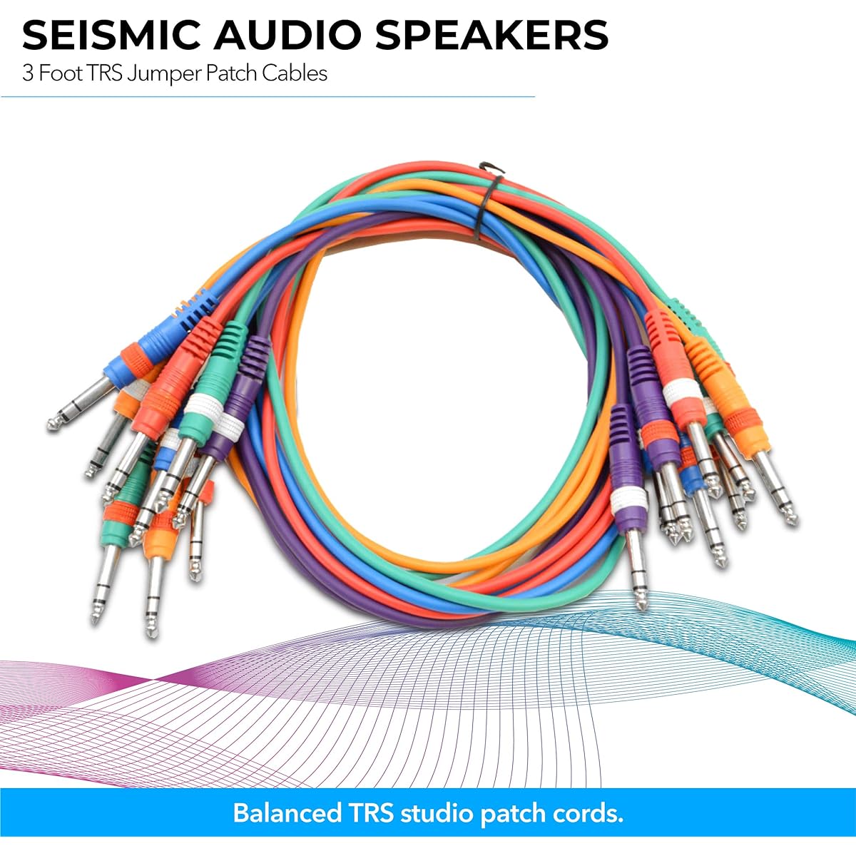 SEISMIC AUDIO - SASPC3 - 10 Pack 3' TRS Jumper Patch Cables - Multiple Color Codes
