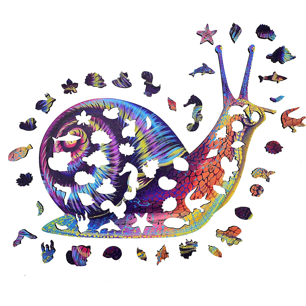 HSETIY Wooden Jigsaw Puzzle - Unique Shaped Color Jigsaw Puzzle Pieces Best Gifts for Adults Snail 11.3 x 9.1 Inch 242 Pieces
