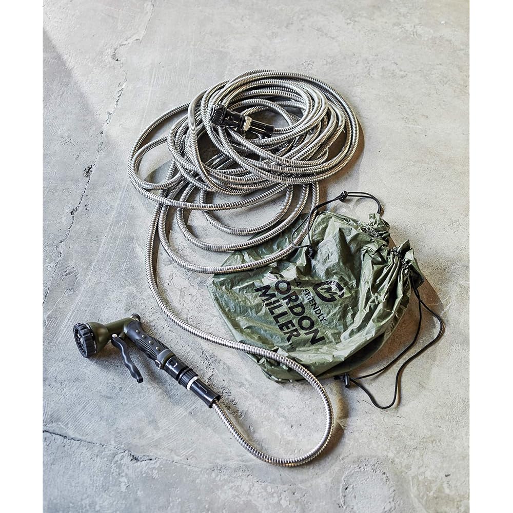 GORDON MILLER Stainless steel water hose 15m metal bellows watering car wash with 9 water pattern nozzles and special bag 01564987
