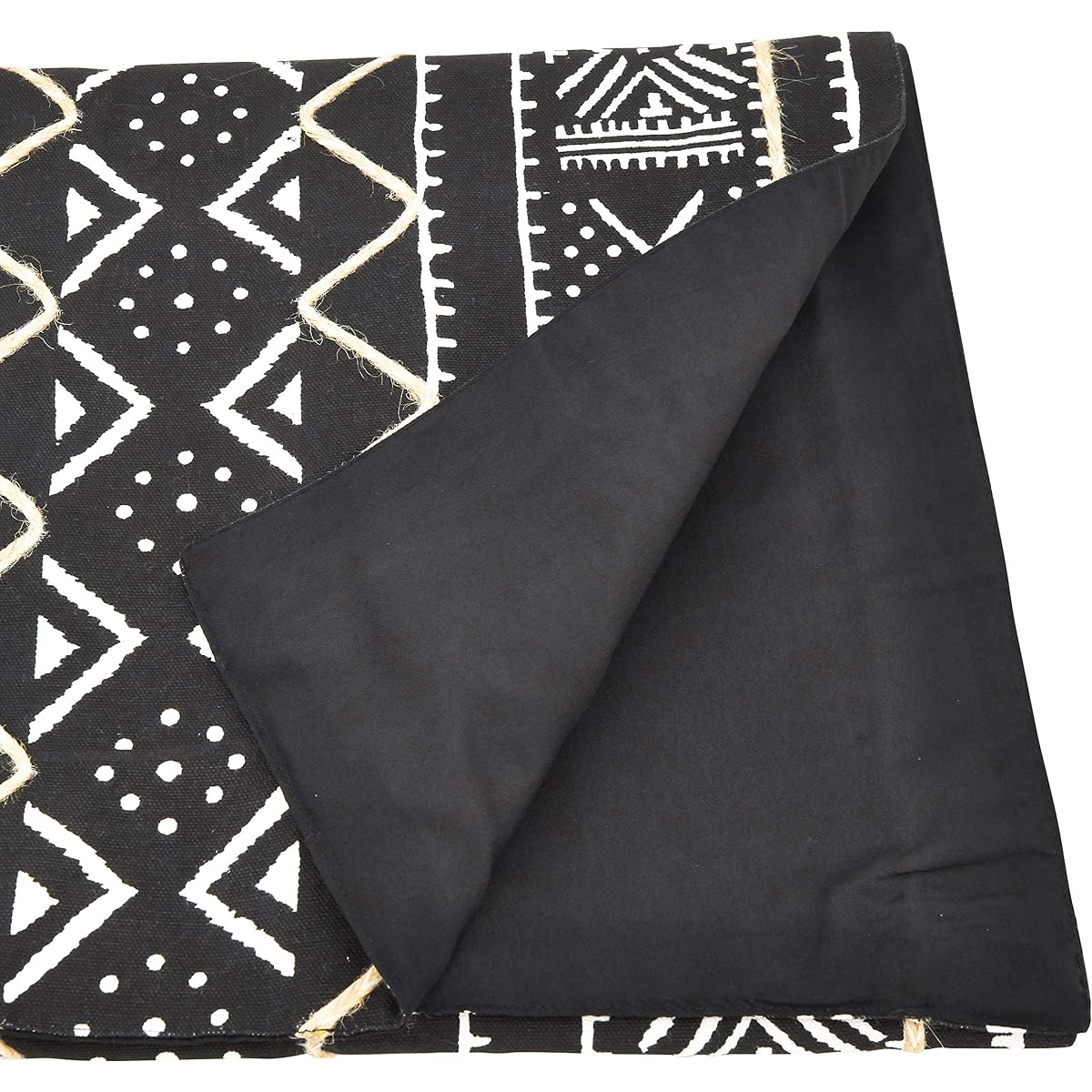 SARO LIFESTYLE Marian Collection Mud Cloth Table Runner 16" x 108" Black