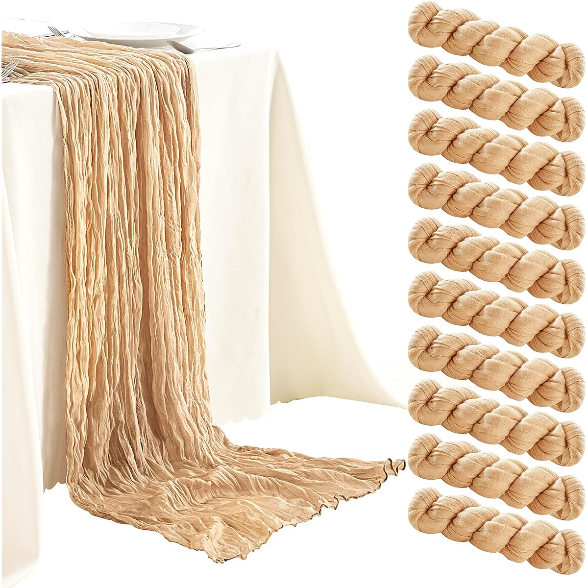 Beige Cheesecloth Table Runner 10 Feet Wide Gauze Table Runner Boho Table Runner Bridal Shower Wedding Birthday Party Table Decorations 10 Pack
