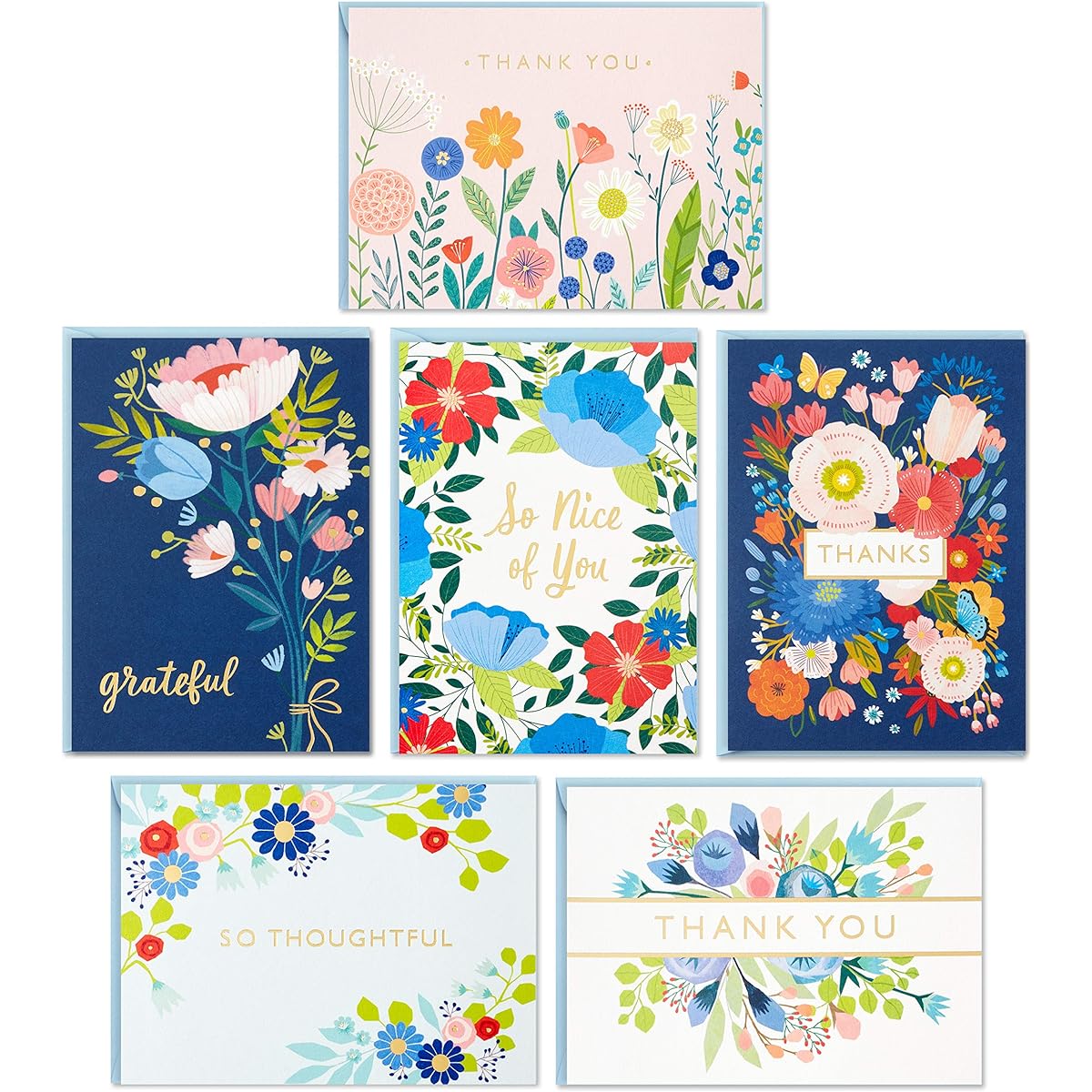 Hallmark Thank You Cards Assortment Folk Flower Thank You Notes with Envelopes, 36 Count