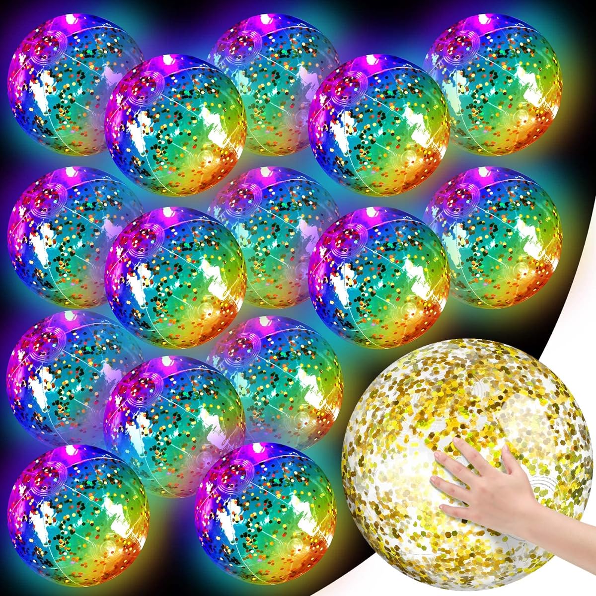 Hungdao 16pcs Light Up Beach Balls LED Beach Balls Glow in the Dark Pool Toys Light Up Beach Balls for Party