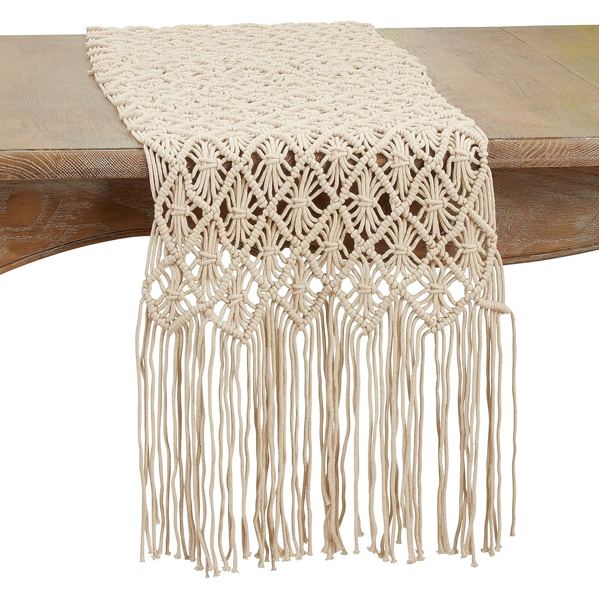 SARO LIFESTYLE Migramah Collection Macrame Table Runner 16"x72" Natural