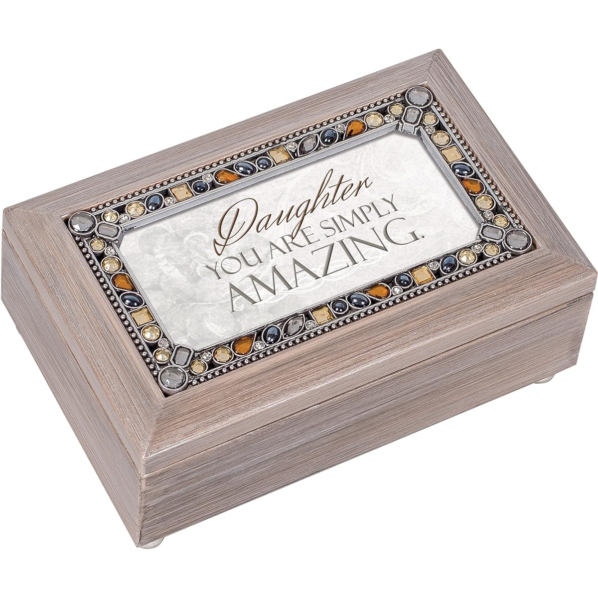 Daughter You Are Simply Amazing Brushed Pewter Finish Petite Jeweled Music Box Plays Wind Beneath My Wings