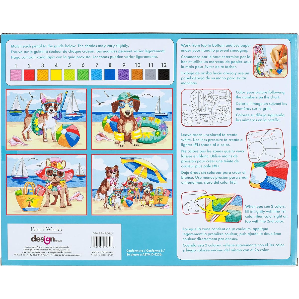 Pencil Works Color By Number Kit 9"x12" 4/Pkg-Summer Paws -91745