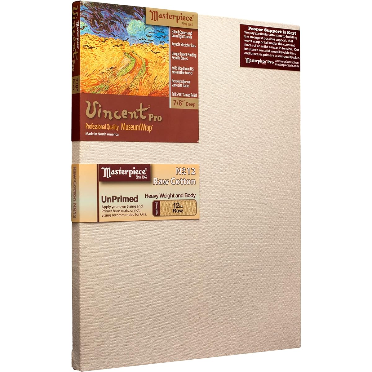 Masterpiece Artist Canvas 42056 Vincent PRO 7/8" Deep, 24" x 30", Linen 12oz - 4X - Vintage Acrylic Primed