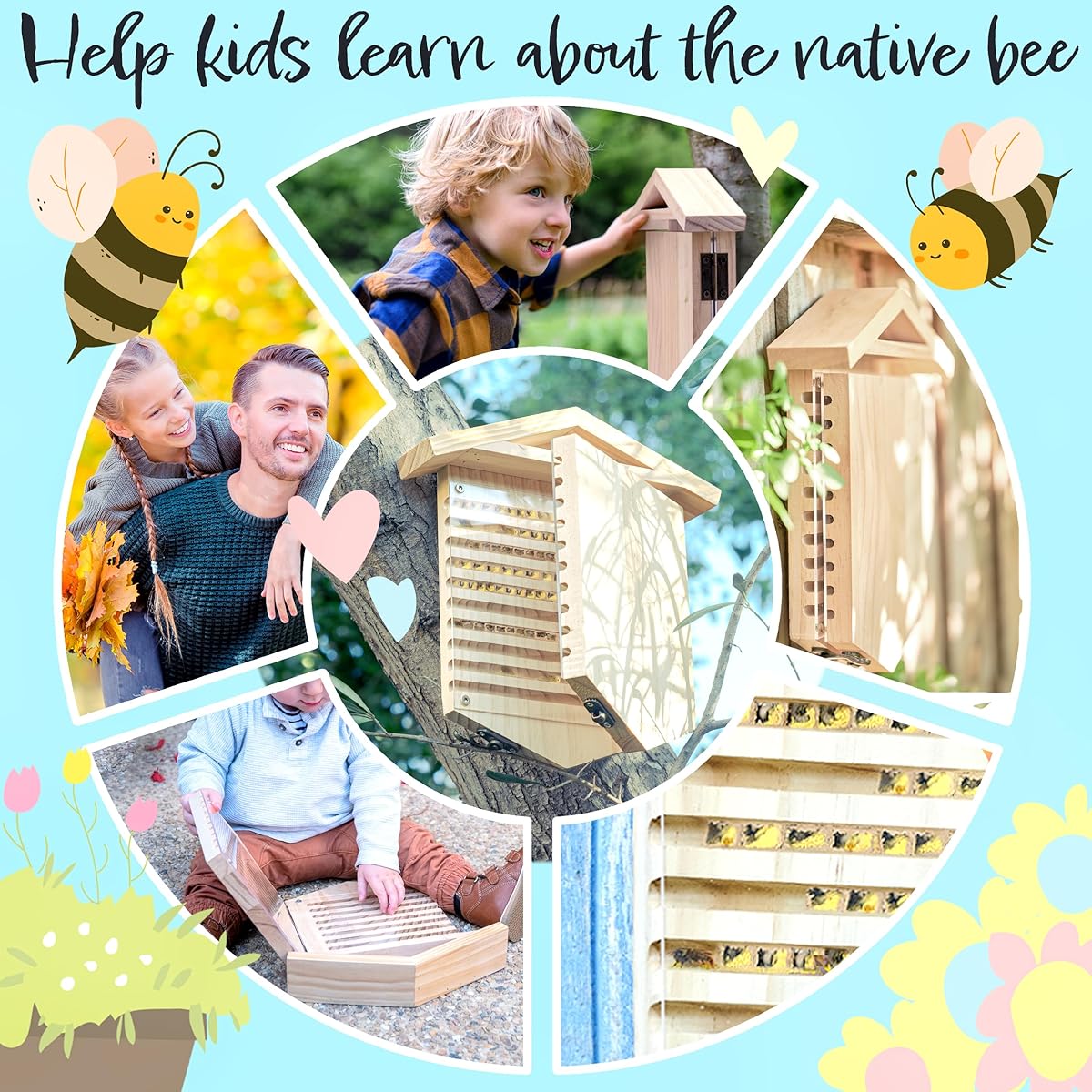 Rivajam Native Bee Habitat Observatory - Bug Habitat Toy for Kids Ages 3-5 - Nature Kit for Kids Bug Hotel - Bee House for Pollinator Bees - Mason Bee House for Honeybee Pollination
