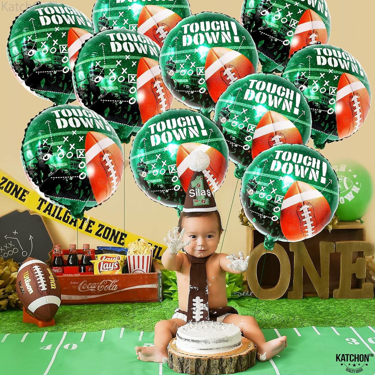 KatchOn Football Balloons for Football Party Decorations, 18 Inch 10 Pack Mylar Touchdown Balloons for Homecoming Decorations 2023 | Football Themed Birthday Party Supplies