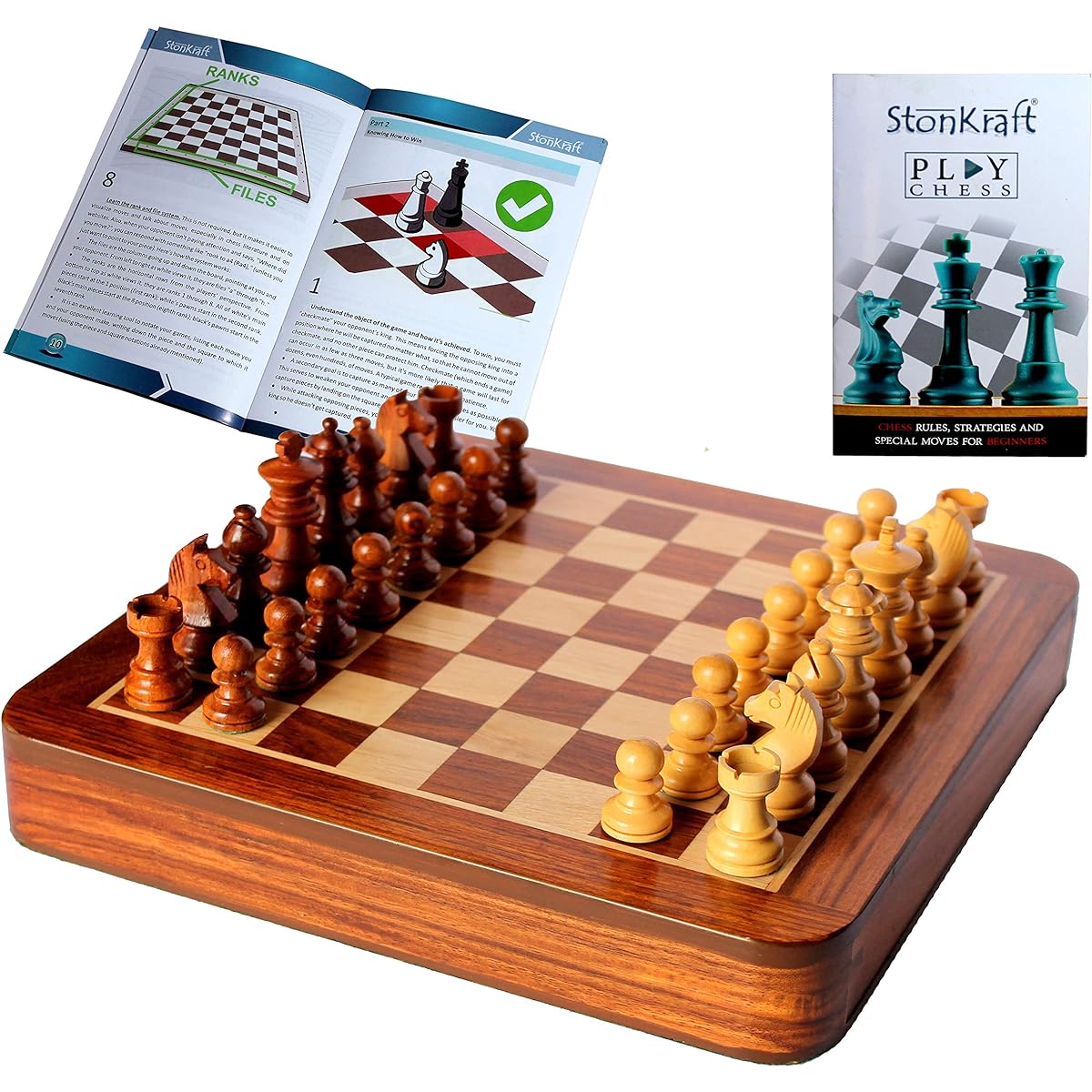 StonKraft Wooden Chess Board Game Set + Magnetic Wooden Chess Pieces (12 Inch Flat with Drawer)