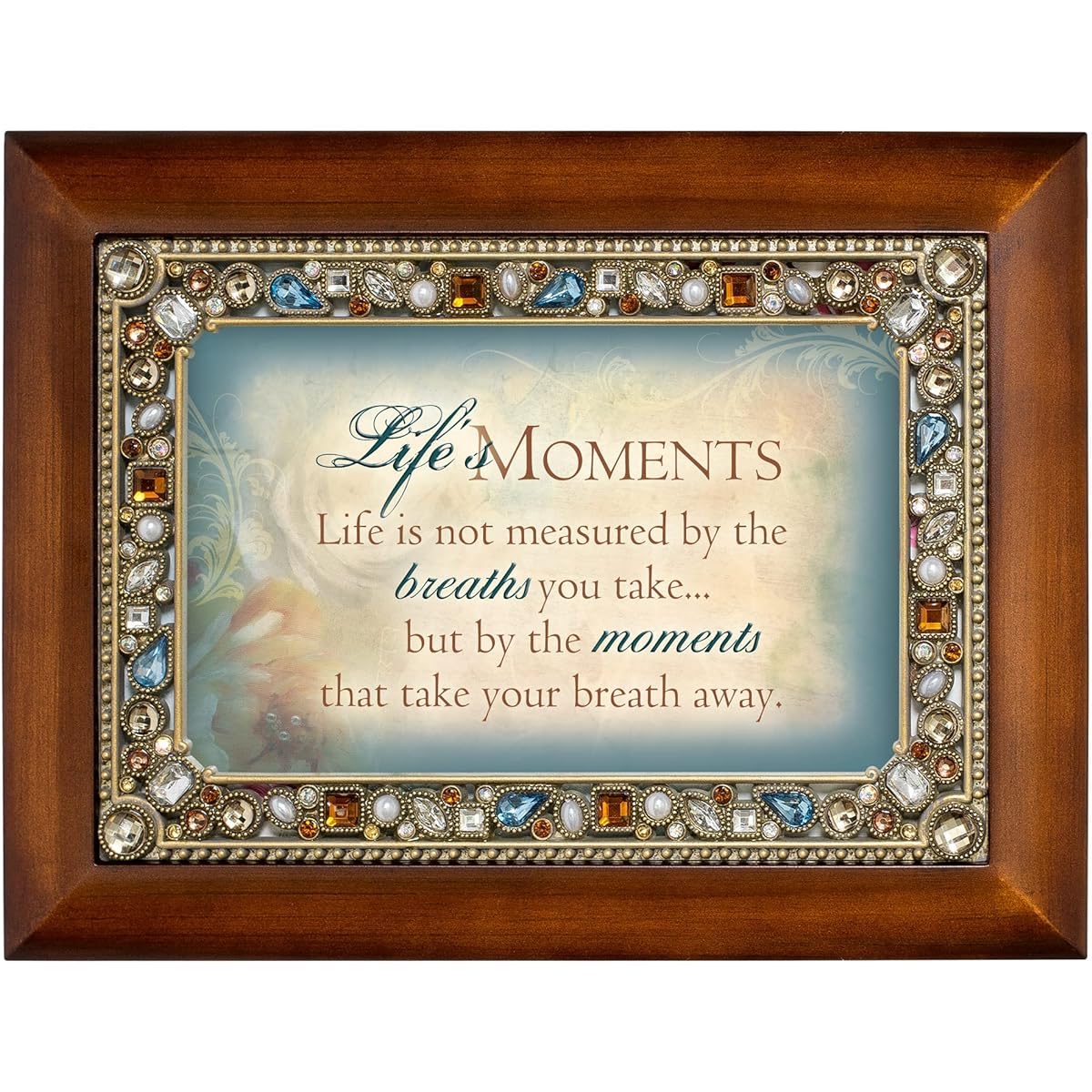 Cottage Garden Life Measured by Moments Woodgrain Jewelry Music Box Playing a Wonderful World