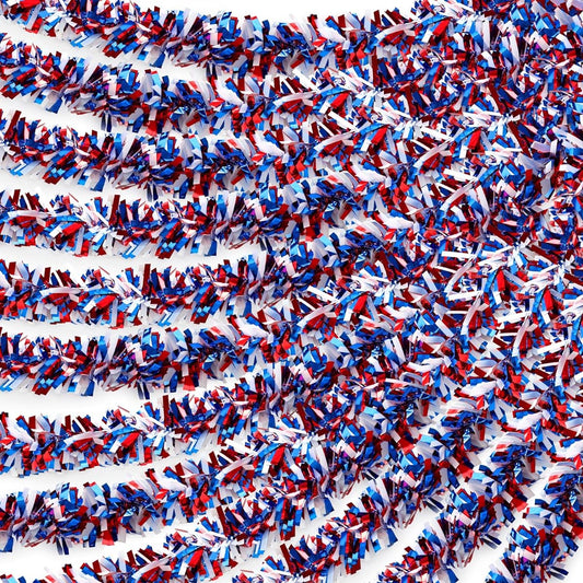 18pcs 118ft Patriotic Tinsel Garland Independence Day Tinsel Garland Metallic Patriotic Garland Chunky Glitter Red White Blue Garland for 4th of July Memorial Day Parade Float Decorations