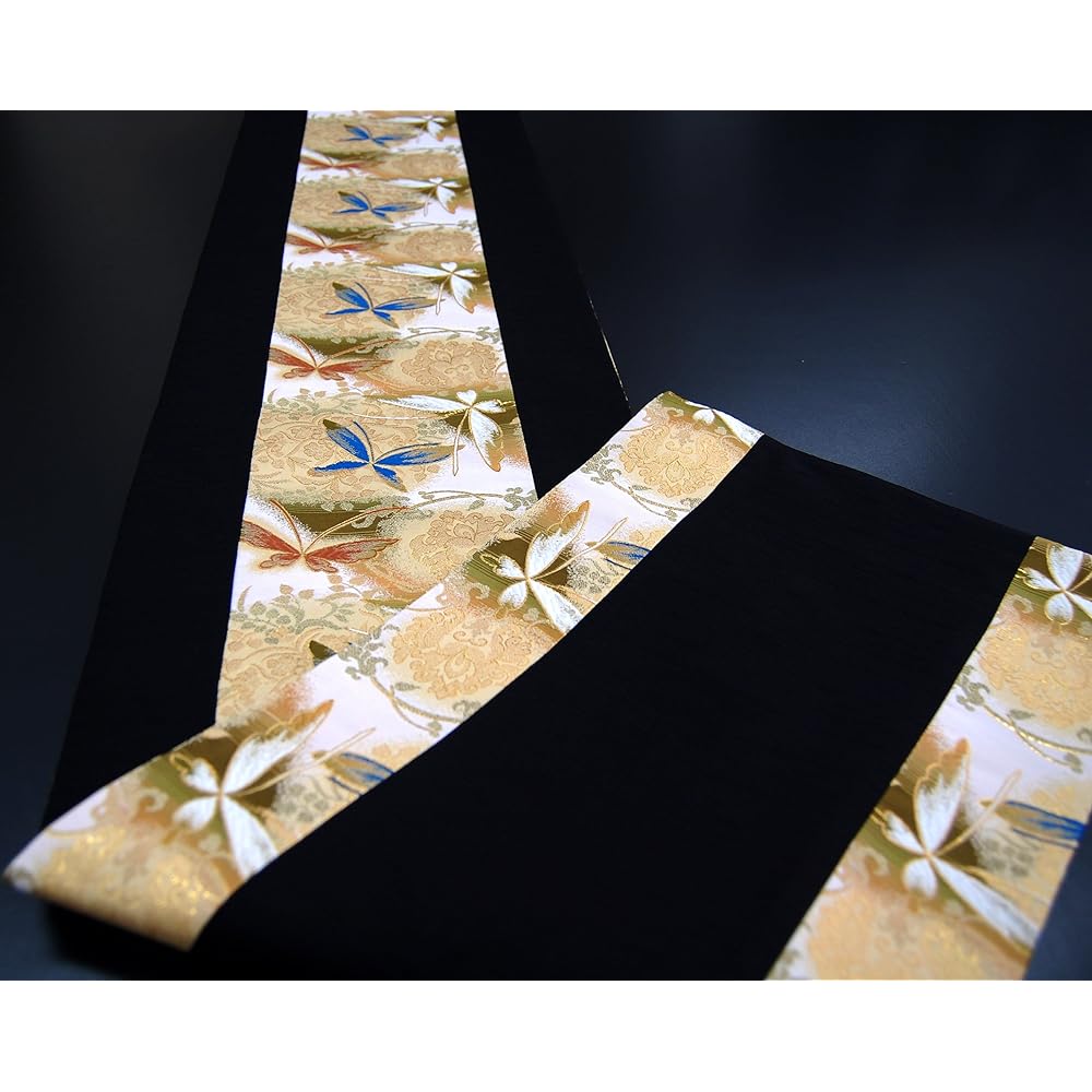 Japanese style kimono table runner, reversible gold brocade obi, boxed and wrapped, 150cm (butterfly)