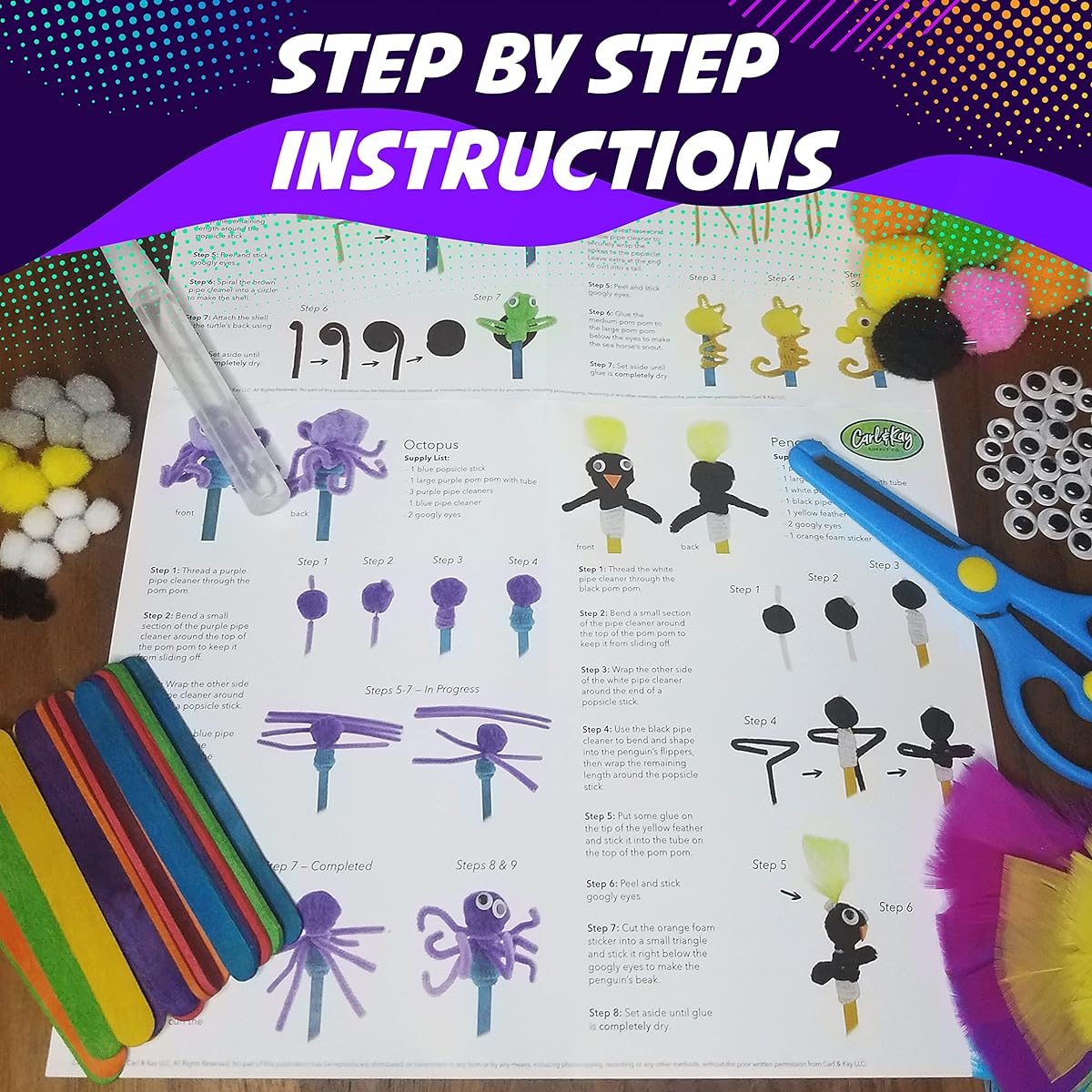 Carl & Kay Supply Co. Kids Arts & Crafts Activities - Create 20 Craft Aquatic Animal Puppets - Art Supplies