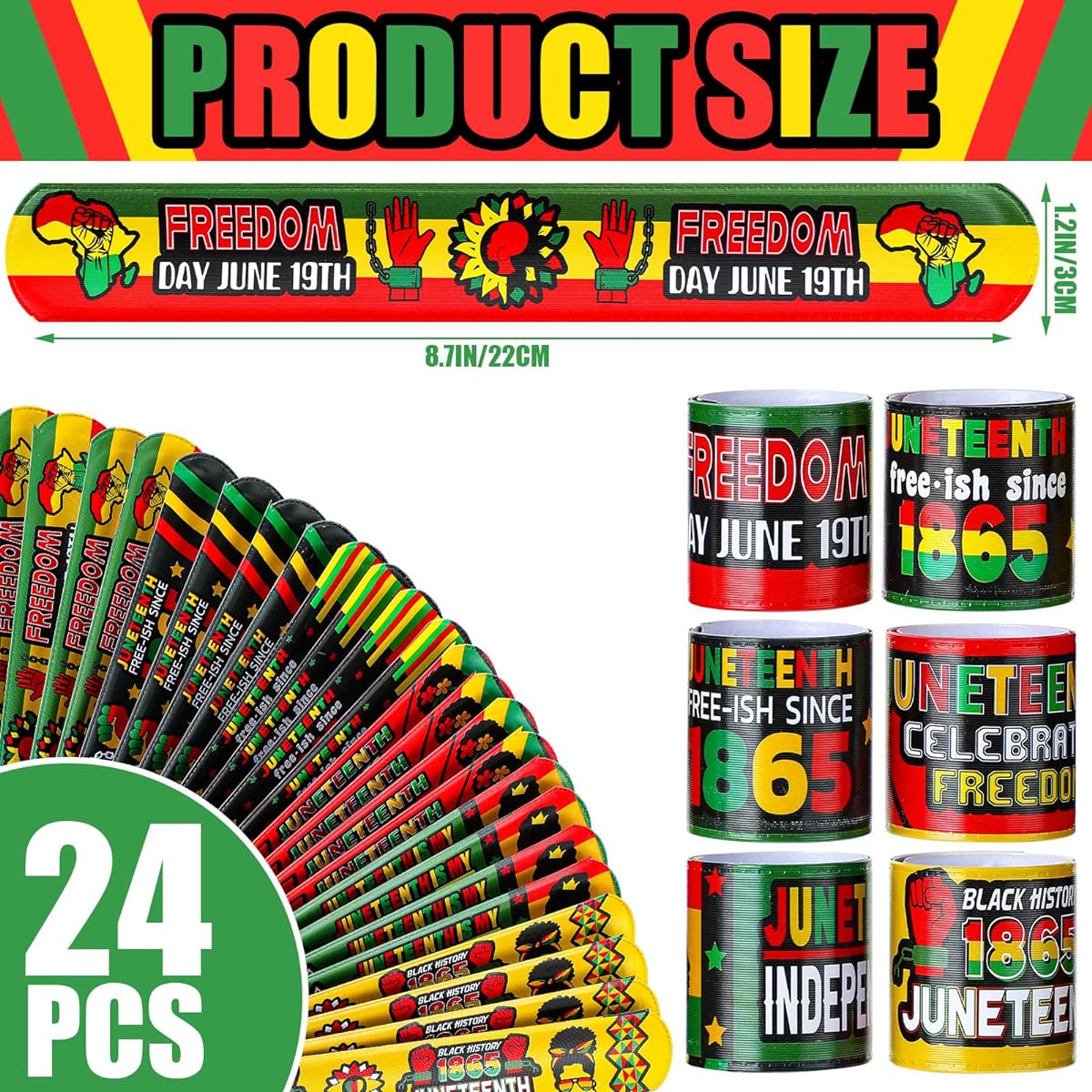 Karenhi June 19, 1865 Slap Bracelet Slap Band Snap Bracelet Black Freedom Day Silicone Bracelet Party Favors Wristband June 10th Gift for African Afro-American Festival