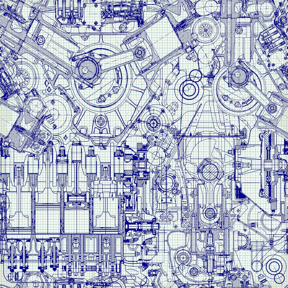Bgraamiens Puzzle-Machinery World-1000 Pieces Creative Blue Line Machine Drawing Jigsaw Puzzle Line Challenge Puzzle