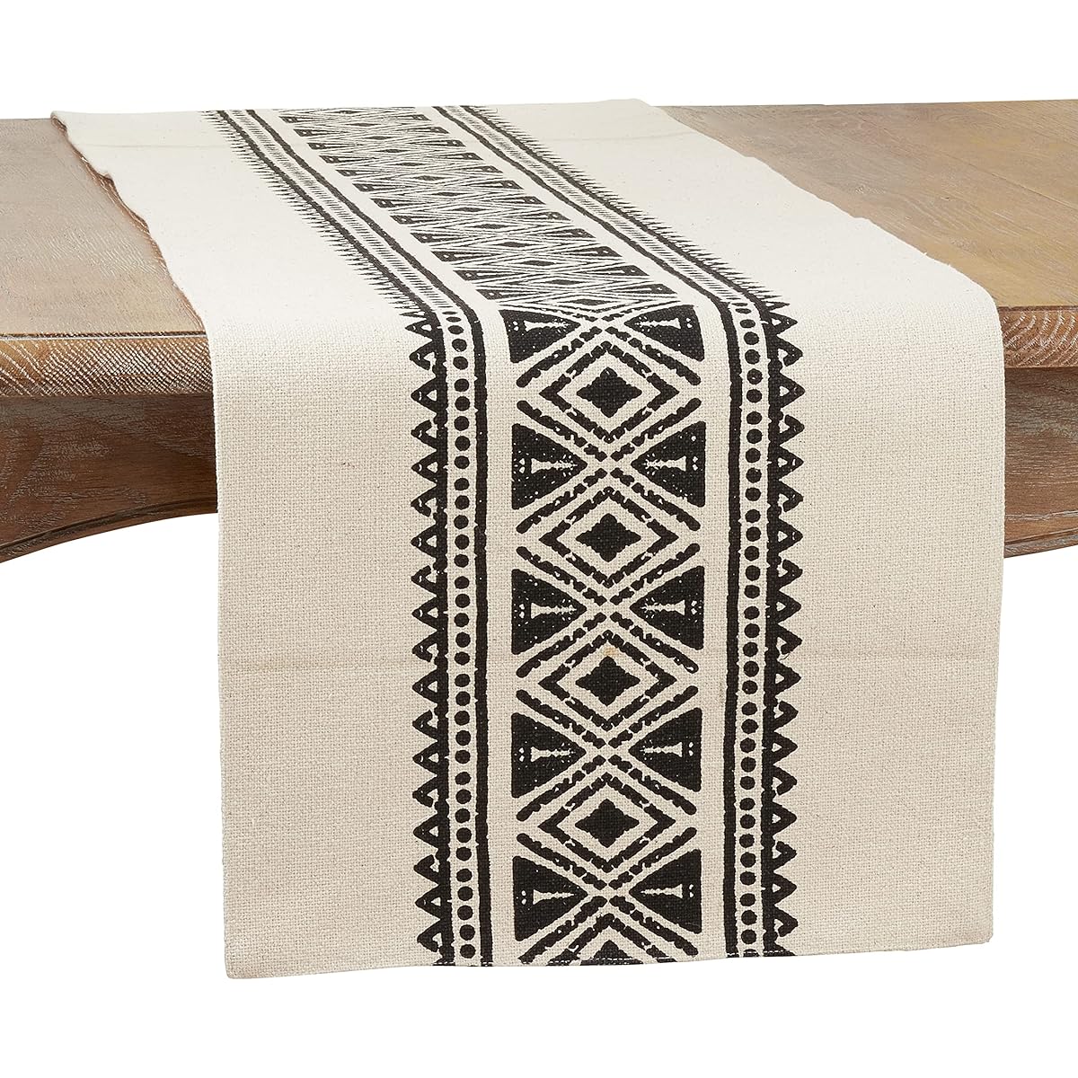 SARO LIFESTYLE Bogolan Collection Mudcloth Table Runner 16"x72" Black/White