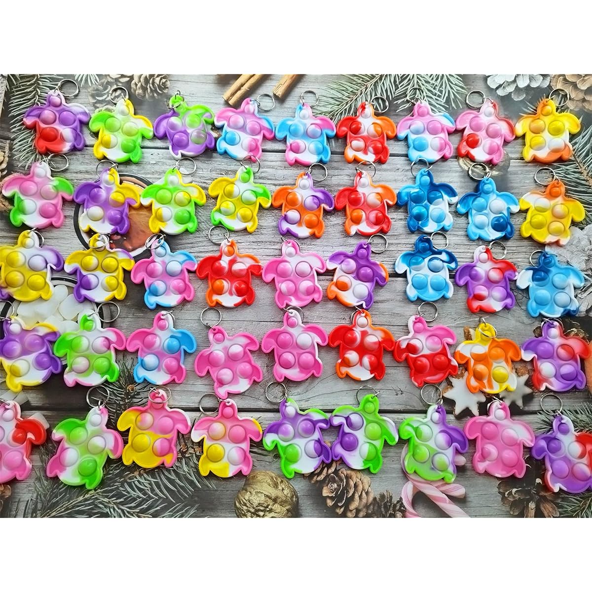 Roaqua (Student Gifts) 50 Pack Bulk Turtle Backpack Keychain Mini Pop Fidgets Student Gifts Party Favors Student Bubble Prizes for Boys Little Girls Kids