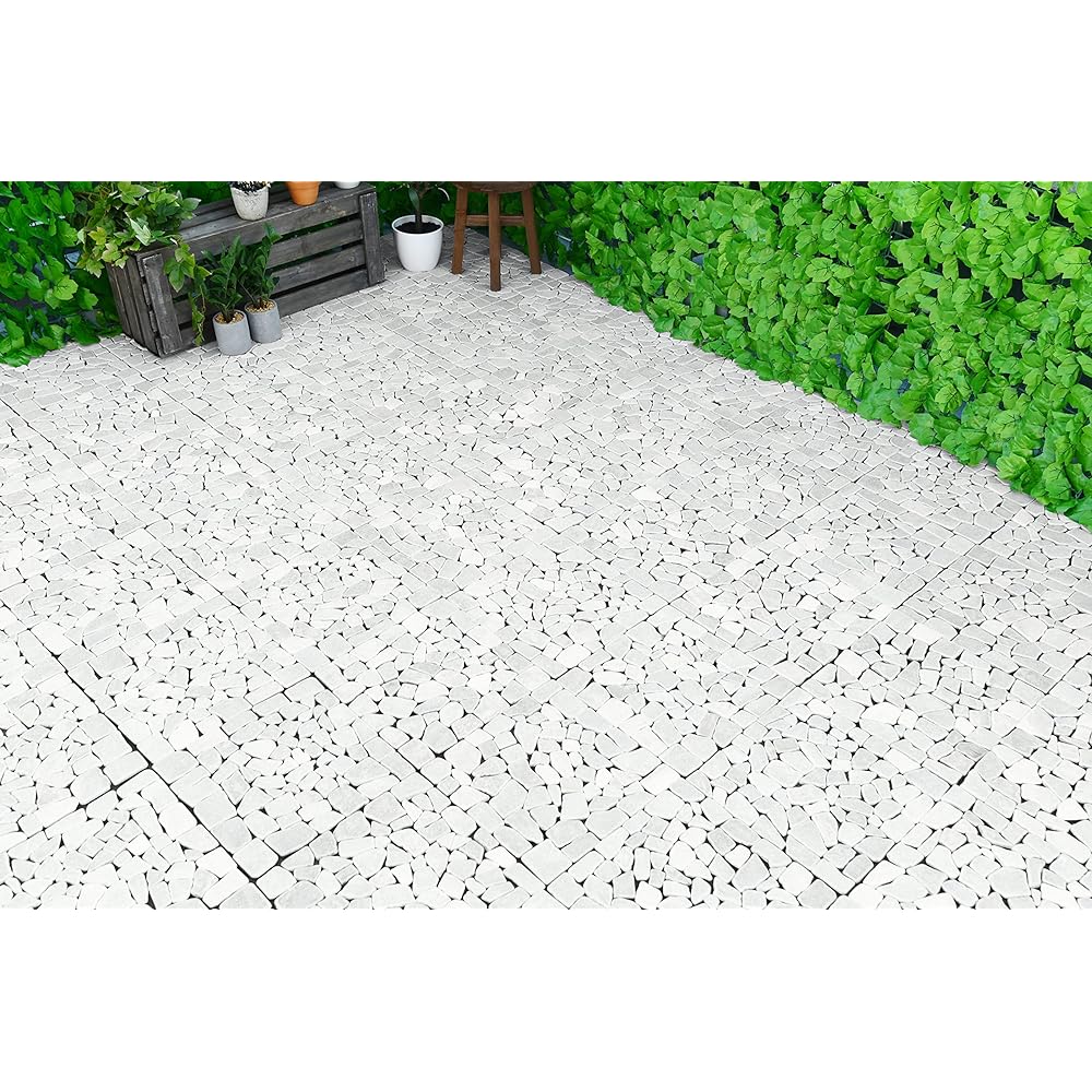 Living Out Natural Stone Mat Set of 6 with Weed Prevention Sheet Just Lay It - White Body: Depth 30.5cm Body: Height 1cm Body: Width 30.5cm