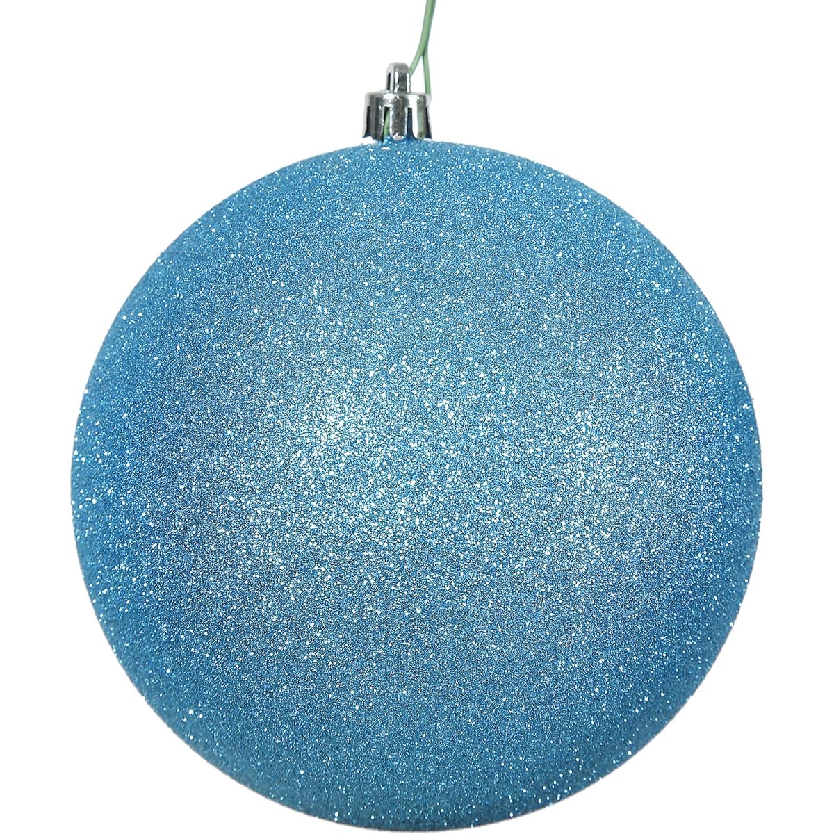 Vickerman N591212DG Glitter Ball Ornaments with Shatterproof UV Resistant, Pre-Drilled Cap Protection & 6" Green Floral Wire, 4 Per Bag, 4.75", Turquoise