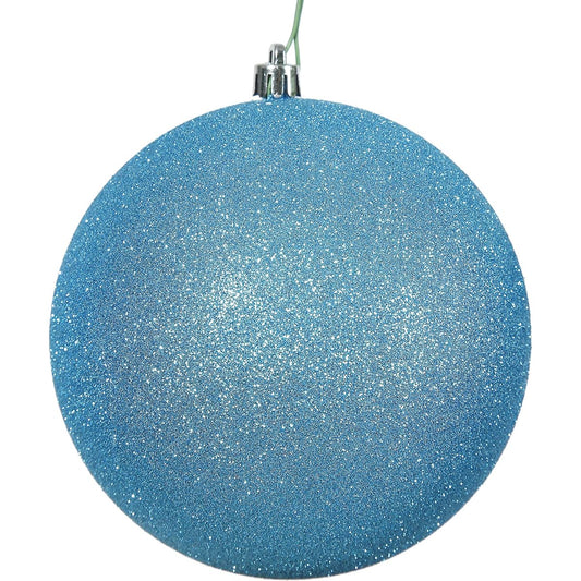 Vickerman N591212DG Glitter Ball Ornaments with Shatterproof UV Resistant, Pre-Drilled Cap Protection & 6" Green Floral Wire, 4 Per Bag, 4.75", Turquoise