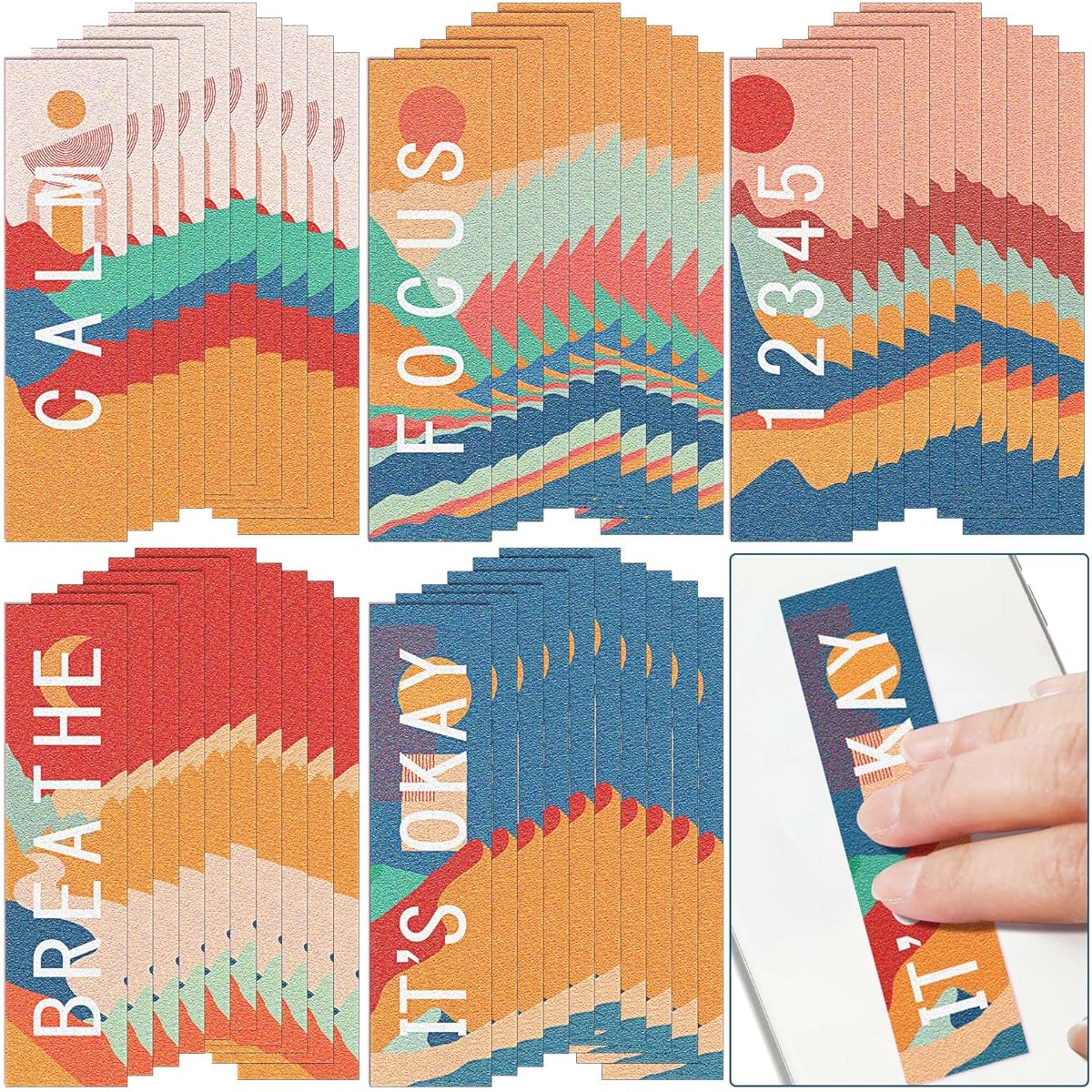 Crtiin Anxiety Perception Stickers with Inspirational Quotes, Calm Textured Strips, Mental Health Stickers, Adhesive Sensory Tape, Stress Relief Toys for Adults/Teens (Stylish) 80 Sheets