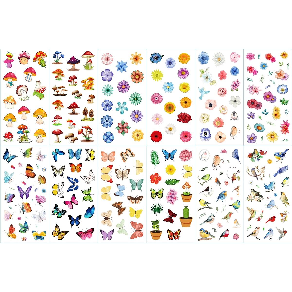 Over 400 Assorted Flower Stickers, Mushroom Stickers, Butterfly Stickers, Bird Stickers, Cute Aesthetic Stickers, Kids Bullet Scrapbook Planner Journal Supplies