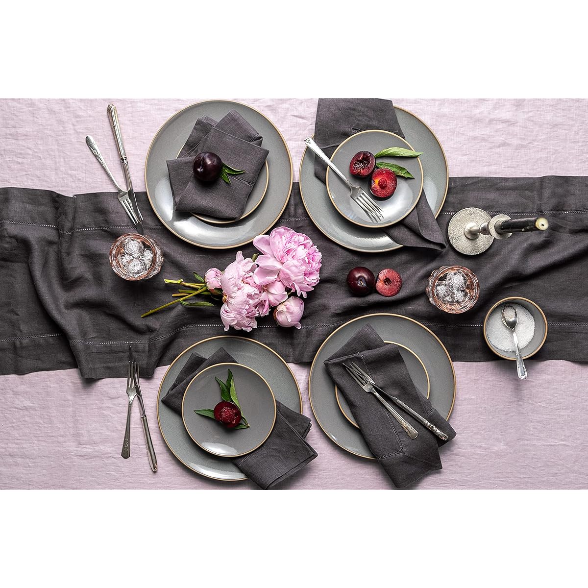 Solino Home Charcoal Linen Table Runner - 100% Pure Linen 14" x 108" Stonewashed Table Runner for Dining/Living/Party/Living Room - Heavyweight Hemstitched Handcrafted from European Flax