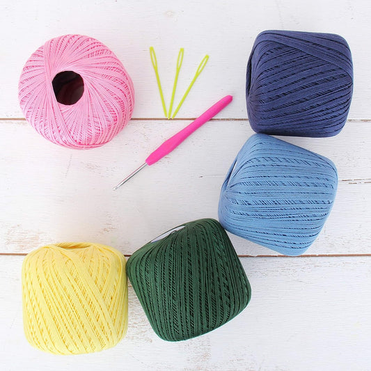 Threadart 100% Pure Cotton Crochet Yarn Set - Size 10 - Spring Colors - 50g Ball