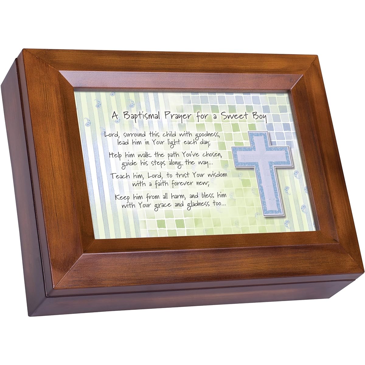 Baptismal Prayer for a Sweet Boy Wood Finish Jewellery Music Box - Plays Tune You Are My Sunshine