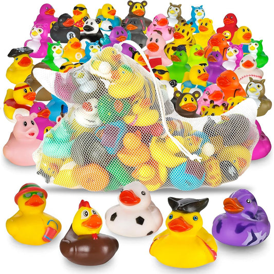 Assorted Rubber Ducks - 100 Pack - 2 Inch - PlaybeesKids Sensory Play Stress Relief Stocking Stuffers Classroom Favors Decorations Supplies Holiday Pinata Fillers Rewards