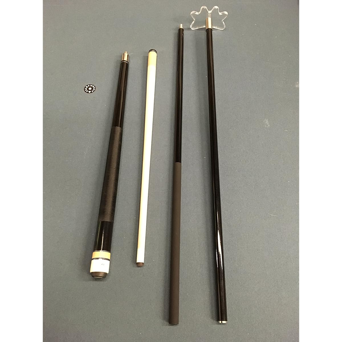 A set of 42cm Short Maple Cue Stick and 58" Fiberglass Bridge Cue with Transparent Head, SB1.