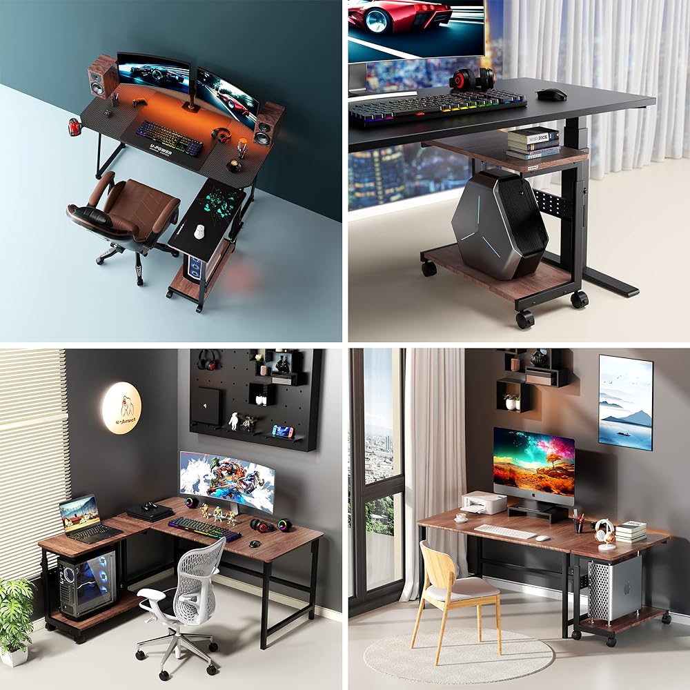 U-POWER Liftable L-shaped Desk PC Rack Computer Rack PC Wagon Height Adjustable (Width 32 x Depth 67 x Height 60~80cm) Wood Grain X-1