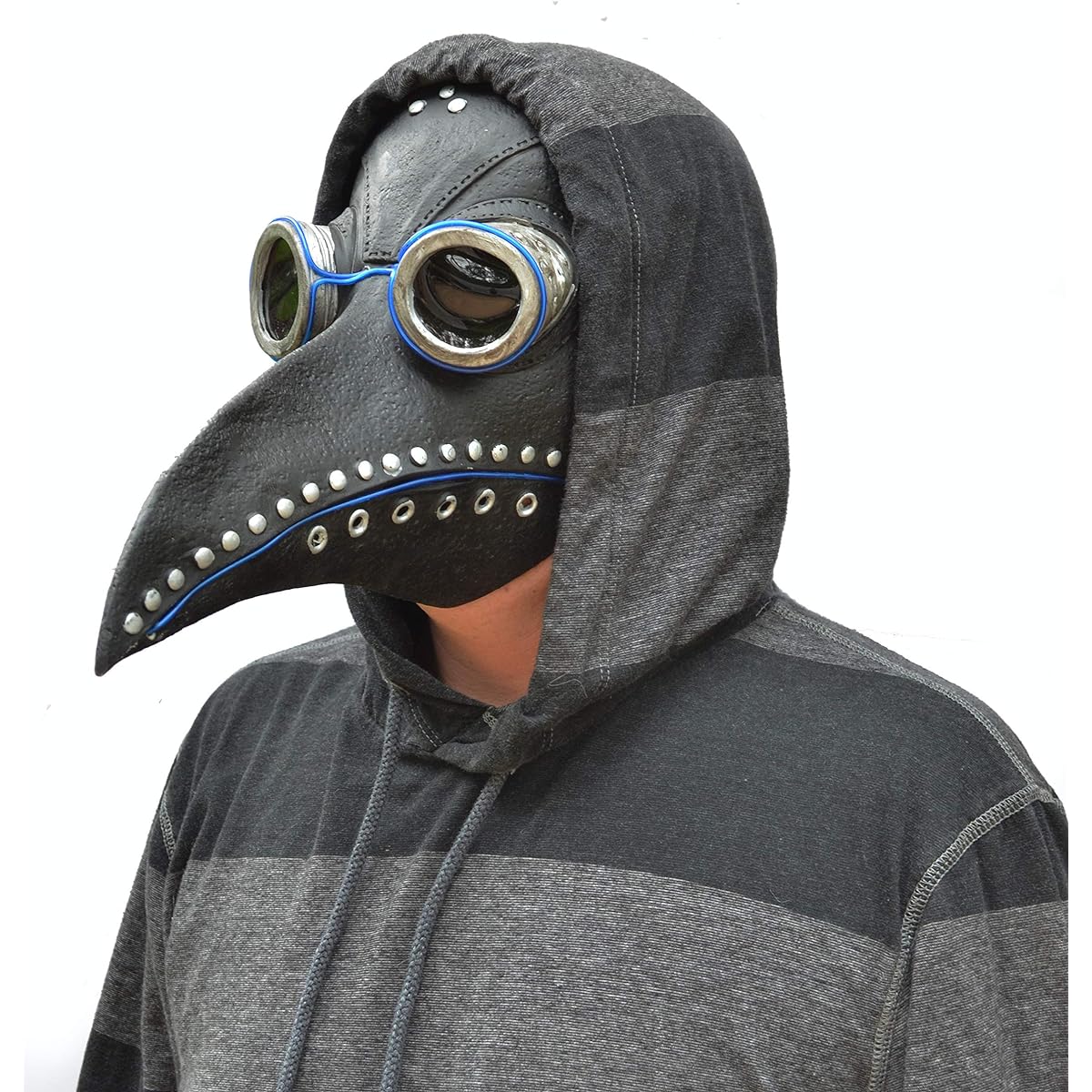 Acid Tactical Plague Doctor Halloween Mask EL Wire Light Up LED Glow Doctor Bird Crow Mask Blue