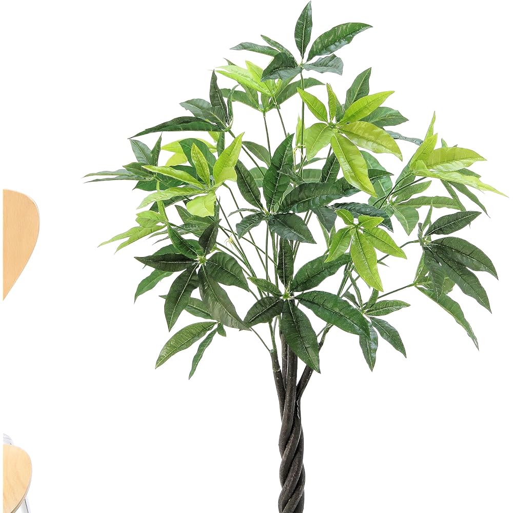 Official｜Artificial Flowers.com Premium Photocatalyst Fake Green "Real Spiral Pachira Height 110-115cm Width 55cm Depth 50cm" [With White Round Pot] 83027