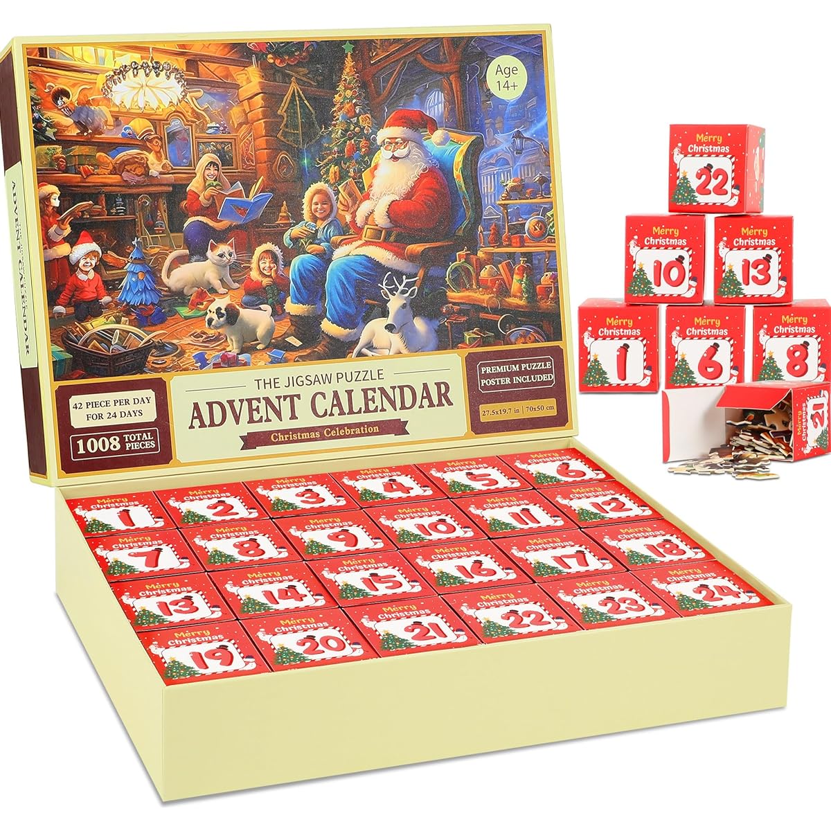 Advent Calendar 2023 Christmas Jigsaw Puzzle Santa Claus Telling the Story 24 Parts 1008 Piece Puzzle Countdown Until Christmas Christmas Gift for Adults and Kids Home Decoration