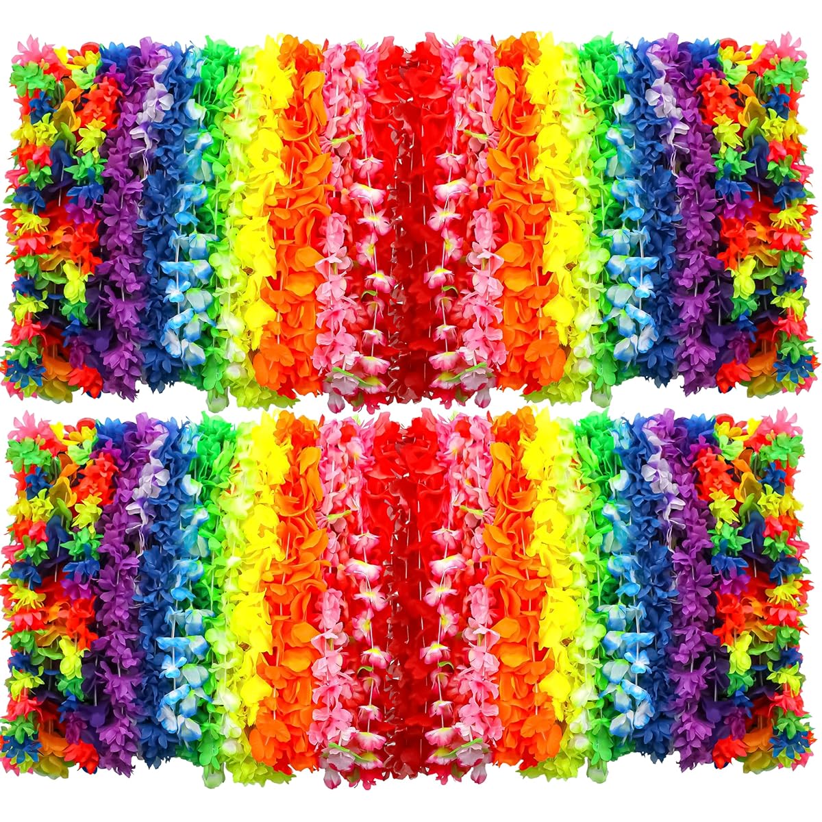 AMAZING TIME 150 Pieces Hawaiian Luau Leis Bulk Tropical Flower Necklaces Hawaii Party Decorations Favors Beach Party Decorations
