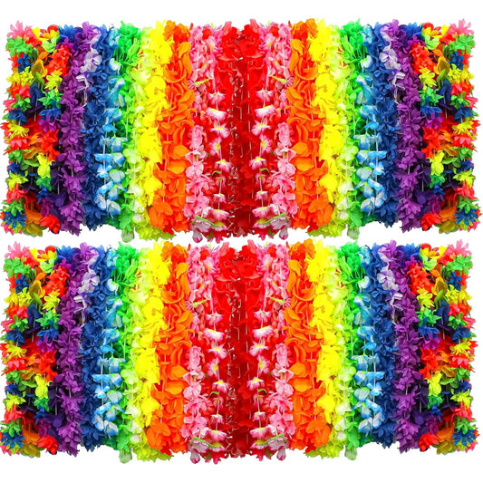 AMAZING TIME 150 Pieces Hawaiian Luau Leis Bulk Tropical Flower Necklaces Hawaii Party Decorations Favors Beach Party Decorations
