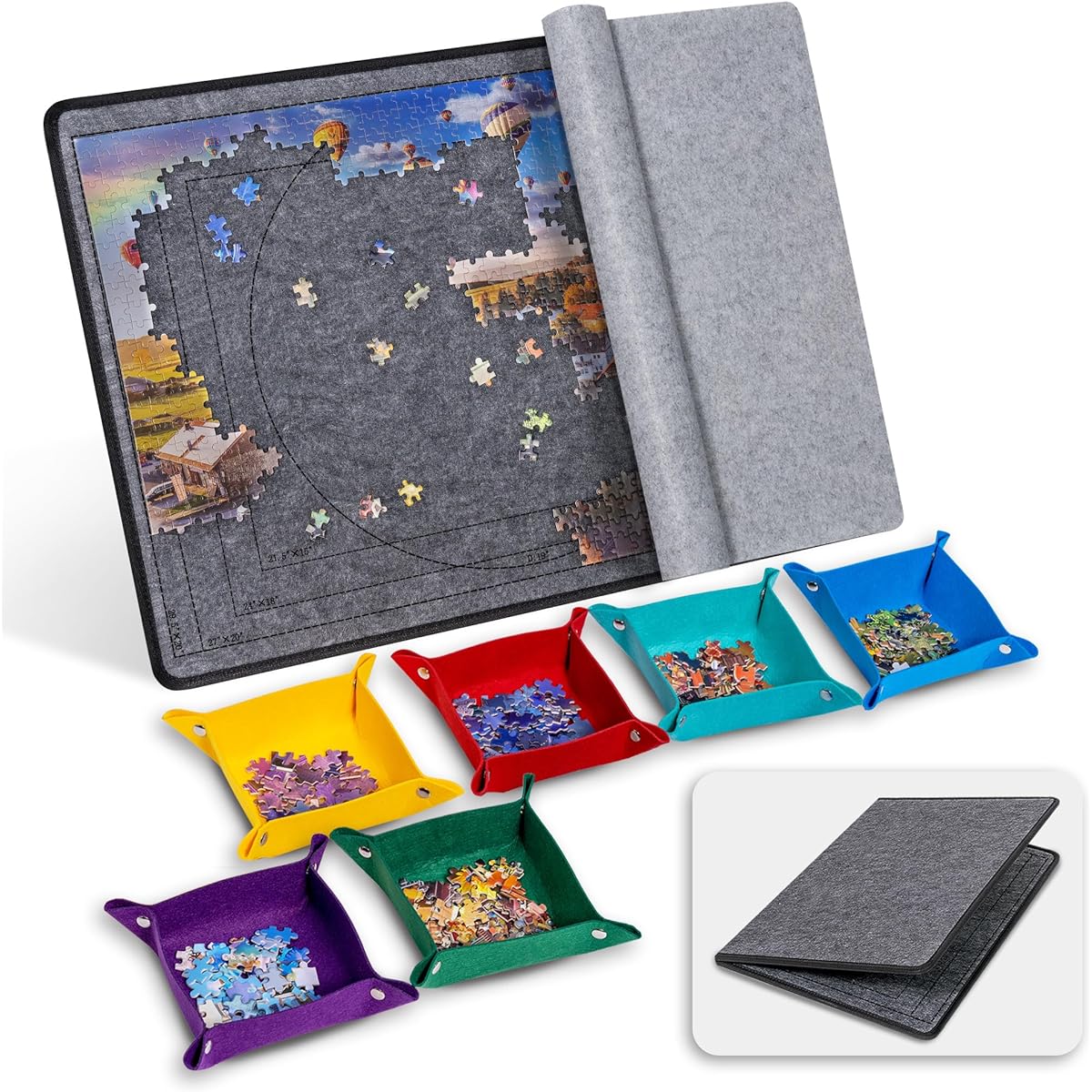 Becko US Foldable Design Jigsaw Puzzle Board with Cover & 6 Sorting Trays, Portable & Lightweight Puzzle Table for 1000 Piece Jigsaw Puzzles PTB045