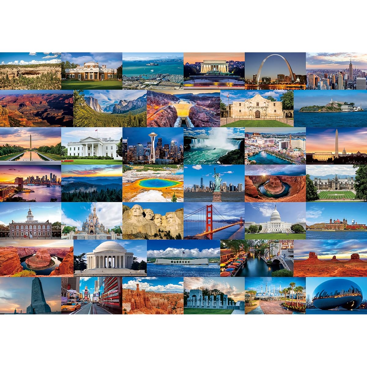 USA Nature Travel Puzzle for Adults Best Places in America Landscape Puzzle 1000 Piece American Landmarks Jigsaw Puzzle Landscape with Yosemite Golden Gate Bridge