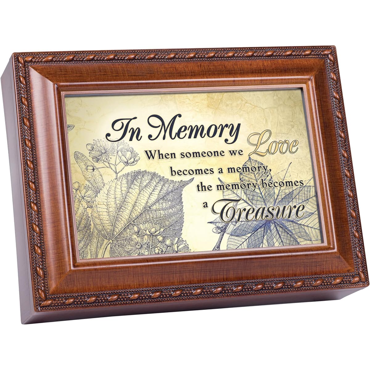 Memory Bereavement in Rich Woodgrain Finish Music Jewelry Box - Plays Wind Beneath My Wings