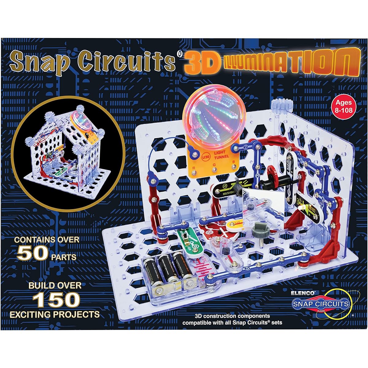 Snap Circuits 3D Illuminated Electronics Exploration Kit | 150+ STEM Projects | Full Color Project Manual | 50 Parts | STEM Educational Toy for Kids Ages 8+