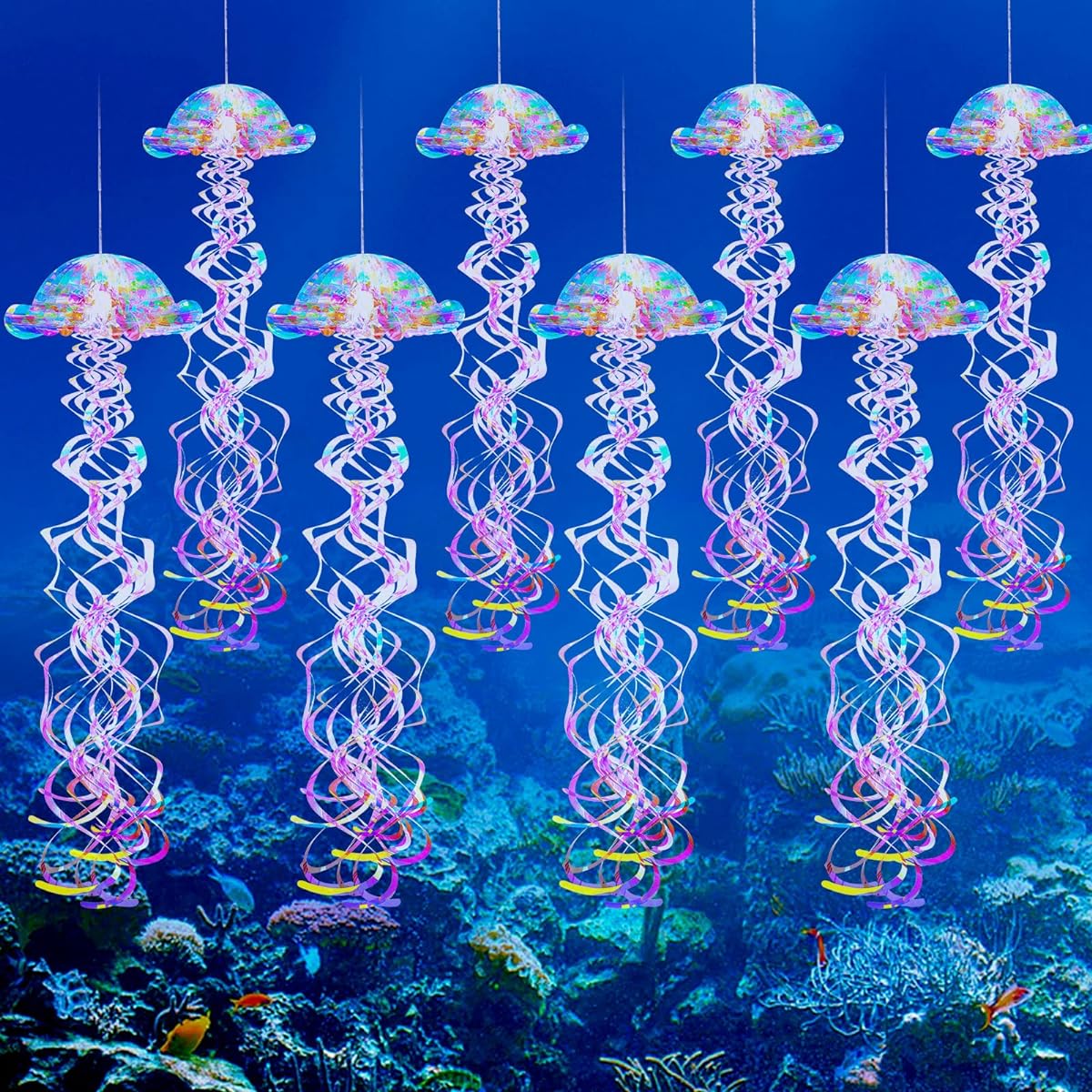 Cunno Glitter Iridescent Clear Jellyfish Party Decorations Hanging Under The Sea Party Decorations Jellyfish Decorations Ocean Birthday Baby Shower Bachelorette Party Supplies (6 Pieces)