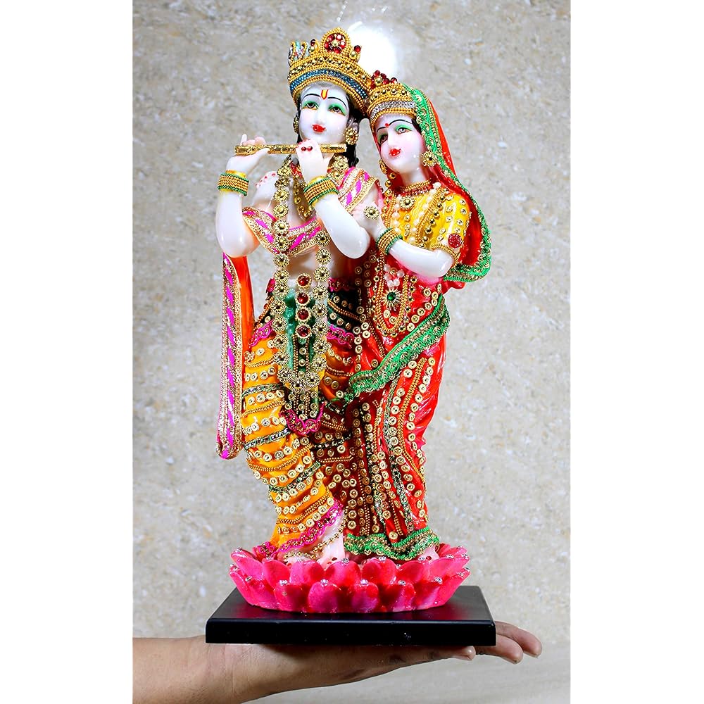 eSplanade Radha Krishna Kishan Standing on a Lotus Murti Idol Statue Sculpture (16")